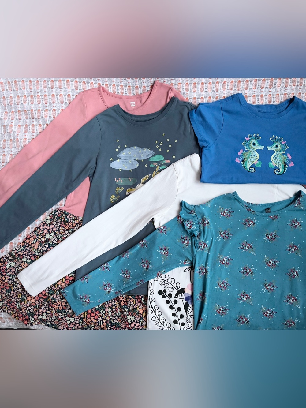 Tea Collection 5pc Bundle sz 10-12 Long Sleeve Skater Dress + Tee’s Girls Fall